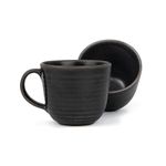Shay Large Ceramic Coffee Mug Set of 2, Ribbed Mug Black, 400ml | Ceramic Mug | Matte Finish | Mug for Coffee | Ceramic Coffee Mug | Coffee Cup | Microwave Safe (Ribbed Mug - Black)