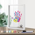 DIY Family Handprint Kit, Transparent Family Hand Print Photo Frame Kit Wooden DIY Craft Picture Frame Keepsake Expecting & New Parents Gifts for After Birth with 6 Acrylic Paint Colors