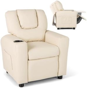Costzon Kids Recliner Chair with Cup Holder, Toddler Furniture Children Armrest Sofa w/Headrest & Footrest for Girls Boys Baby Bedroom, PU Leather Kids Recliner Couch up to 154 lbs
