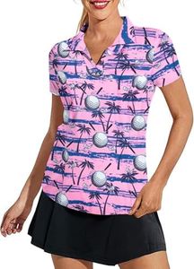 Funny Golf Shirts for Women - V Neck Funny Print Polo Shirt for Women Elasticity Slim Fitted Golf Tee Pink