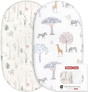 Gllquen Baby Bassinet Crib Sheets Set, Breathable Cozy Fitted Mattress Sheet, Elastic Travel Crib Fashionable Floral Pattern, Standard Cradle Safe Sheets for Baby Boy Girls 32"X16" (Forest)