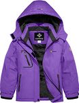 GEMYSE Girl's Waterproof Ski Snow Jacket Hooded Fleece Windproof Winter Jacket(Purple,14/16)