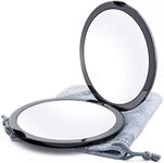 Magnifying Compact Mirror for Purses, 1x/10x Magnification – Double Sided Travel Makeup Mirror, 10 cm Small Pocket or Purse Mirror. Distortion Free Folding Portable Compact Mirrors (Black)