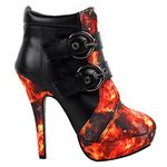 SHOW STORY Punk Flame Black Buckle High Heel Stiletto Platform Ankle Boots,LF30301AF39,6UK,Flame(Black