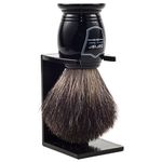 Parker 100% Black Badger Bristle Shaving Brush with Ebony Handle -Brush Stand Included