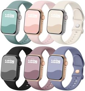 Sport Bands Compatible with Apple Watch Band 38mm 40mm 41mm 42mm 44mm 45mm 46mm 49mm, Soft Silicone Sport Strap Wristbands for iWatch Ultra 2, Ultra, Series 10 9 8 7 6 5 4 3 2 1 SE Women Men, 6 Pack
