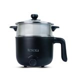 Tesora Portable Multi Cook Electric Kettle with Steamer, 3 in 1 Kettle, Transparent lid, Cool Touch Outer Body, Auto Shutoff, 2 heat settings, 1.2 Liter, 600 W, 2 Years Warranty by Tesora, Black