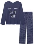 Amorbella Womens Modal Pyjamas LET ME Sleep Cute Printed Long Sleeve Top with Polka Dot Long Pants Ultra Soft Jersey Knit Jammies PJs Sets (Navy, XL)