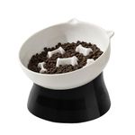 Elevated Cat Slow Feeder Bowl - Ceramic Cat Bowl Slow Eating - Cat Puzzle Feeders - Tilted Raised Cat Food Bowl Anti Vomiting - Whisker Friendly Cat Feeding Bowls - Dishwasher Microwave Safe - 6 Inch