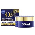 NIVEA Q10 Anti-Wrinkle 60+ Extra Nourishing Night Cream (50ml), Enriched Anti-Wrinkle Moisturiser for Mature Skin, Softening Night Cream with Argan Oil