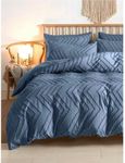 Nanko Blue Duvet Cover Queen Size, 3pc Boho Tufted Microfiber Bedding Comforter Cover Set, All Season Aesthetic Shabby Chic Soft Embroidery Textured Geometric Quilt Cover 90"x90"