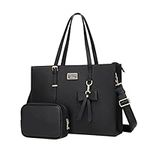 MOSISO Laptop Tote Bag Compatible with MacBook Air 15 inch M2 A2941 2023/Pro 16 2023-2019, 15-15.6 inch Notebook, PU Leather Travel Work Briefcase with Detachable Bowknot & Small Purse,Black