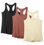 icyzone Workout Tank Tops for Women - Racerback Athletic Yoga Tops, Running Exercise Gym Shirts(Pack of 3)(Black/Cream White/Brick, M)