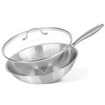 nuovva Stainless Steel Wok Non Stick – Induction Deep Stir Fry Pan – 28cm Frying Pan with Glass Lid