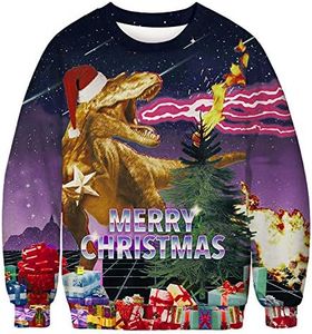 Cfanny Unisex 3D Ugly Christmas Sweater Sweatshirt Pullover Long Sleeve Shirts, Fire Breathing Dinosaurs, Large