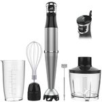 Immersion Blender Handheld Hand Blender 1100W, Trigger Variable Speed 5 in 1 Stick Blender, Emulsion Blender with Chopper, Whisk and Frother for Soup, Baby Food and Smoothies (Silver)
