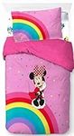 Jay Franco Disney Minnie Mouse Rainbow 100% Cotton 3 piece Single Bedding Set - Includes Duvet Cover, Fitted Sheet & Pillowcase