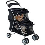 Dog Stroller,Cat Stroller Double Pet Stroller Pet Carriers for Small Medium Cats Dogs 4 Wheels Folding Stroller Lightweight Waterproof for Travel,City Walk,Park Trip (Black)