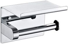 Toilet Paper Holder with Phone Shelf, Fit Mega Rolls, Tissue Roll Dispenser with Storage Shelf, 304 Stainless Steel, 3M Adhesive No Drill or Wall-Mounted with Screws - Brushed Nickel