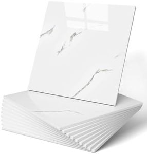 WADILE 40pcs Waterproof Peel and Stick Marble Wall Tiles, 11.8"x11.8" Self-Adhesive PVC Panels for Bathroom, Kitchen, and Living Room Cloud White (Not Real Tile)