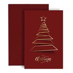 easykart labels 20 Christmas Greeting Cards with Gold Foiling Xmas Tree,Dark Red Self Paper with Red Envelope, 6.75 x 4.5 Inch Merry Christmas Cards with Seal Stickers For Friends, Family and loved