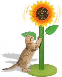 MOYMO Sunflower Cat Scratching Post & Interactive Toy | 38" Tall Scratcher with Rotating Flower Top for Indoor Cats, from Kittens to Large Adults