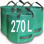 Zucklight Heavy Duty Garden Waste Bags 270 Litre - 3 Sacks Builders Bags Reusable - Industrial Fabric and Handles - Green/Garden Waste Sacks, Garden Bags Heavy Duty with Handles