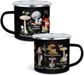 Mushroom Enamel Mug Set 2 Pieces Kawaii Mushroom Cup Mushroom Thank You Gift Coffee Mug Enamel Camp Mug Cute Mushroom Decor Tin Cup for Christmas Party Favor Summer Travel Hiking Walking(Black)