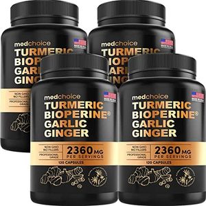 4-in-1 Turmeric Curcumin w Bioperine 2360mg (120 ct) | 95% Curcuminoids, Ginger Root, Garlic Pills, Black Pepper | Anti Inflammatory Joint Pain Heart Health | Made in The USA (120 Count (Pack of 4))