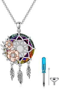 MBSUUH Dream Catcher Crystal Pendant Flower Urn Necklace Jewelry 925 Sterling Silver Keepsake Cremation Necklaces for Human Pet Ashes for Women(Volcanic)