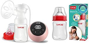 LuvLap Silicone Adore Electric Breast Pump,2Pcs Breast Pads Free,Soft&Gentle,Bpa Free&Anti-Colic Wide Neck Natura Flo Baby Feeding Bottle,150Ml,New Born/Infants/Toddler Upto 3 Years,Bpa-Free,White