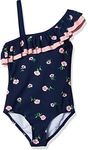 Kanu Surf Girls' Morgan Floral Ruffle 1-Shoulder 1-Piece Swimsuit, Navy, 4T