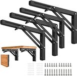 AUTOHJ Folding Shelf Brackets 18 inch 4 Pcs - DIY Wall Mounted Shelf Bracket for Garage Workstation, Stuff Supports, Plant Stand - Heavy Duty Metal Collapsible Floating Shelf Bracket Black