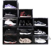 TOKEZO Black Drop Side Shoe Box, Sneaker Display Case Shoe Box, Plastic Stackable Large Shoe Storage Organizer with Lids, Clear Hard Shoes Container For Home, Office, Closet, Entryway etc (Pack Of 8)