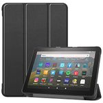 Fire HD 8 Tablet Case, Fits Fire HD 8 & 8 Plus (10/12th Gen 2020/2022/2024 Release) Trifold Stand with Backshell with Auto Wake/Sleep(Black)