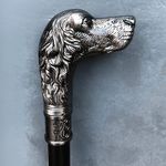 Gadgetzone ® Vintage Style Dog's Head Mens Ladies Walking Stick Walking Cane Mobility Aid Silver Pewter Black Walking Aid Fancy Dress Novelty Accessories Antique Style Heavy Duty