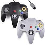 2xClassic N64 Controller, kiwitata Retro N64 Wired Game Joystick Replacement Controller for N64 Console Nintendo 64 System Black+Gray