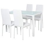 HOMCOM Dining Table Set for 4, 5-Piece Rectangular Glass Kitchen Table and Chairs with Metal Frame and Faux Leather Upholstery for Dining Room, Living Room, White