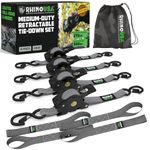 Rhino USA Retractable Ratchet Straps (4-Pack) - 2.5cm x 3m (540kg Break Strength) - Medium Duty Auto Self-Retracting Tie Down Straps for Truck, Cargo Trailer, Motorcycle, Bike & More - Grey