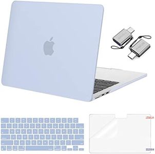 MOSISO Compatible with MacBook Air 13 inch Case 2024 2023 2022 M3 A3113 M2 A2681 Touch ID, Plastic Hard Shell&Keyboard Cover&Screen Film&Type C Adapter for MacBook Air 13.6 inch Case, Cerulean Blue