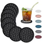 Wingcases Silicone Coasters for Drinks[8 Pack, No Holder]- Cup Mat for Tabletop Protection-Non-Slip, Non-Stick, Coffee Table Decor, Great Gift for Any Occasion, Black