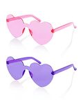 FEISEDY 2 Pack Rimless Heart Shaped Sunglasses Women One Piece Transparent Trendy Love Glasses B2826-F2