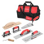 Goldblatt 8-Piece Masonry Hand Tool Set Includes Finishing Trowel, Gauging Trowel, Groover, Edger, Extruded Magnesium Float, Wood Float and Wire Twister, Organized in Tool Bag