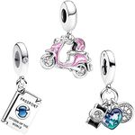 Doyafer 925 Sterling Silver Charm Set Birthday cake, Animals, Travel, Flowers, Rose gold Pendant Beads Fit Women Bracelets Necklace girls Gift 3-Piece/Package, Cubic Zirconia