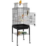 Yaheetech Open Top Rolling Parrot Bird Cage for Cockatiel Sun Parakeet Green Cheek Conure Mid-Sized Parrot Cage with Detachable Stand