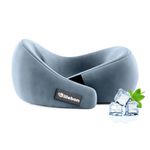 Billebon Gel Infused Memory Foam Neck Pillow, Travel Pillow with Adjustable Velcro Straps, Neck Pillow for Travelling & Flight Travel, Ergonomic Support for Comfort & Pain Relief (Grey)