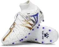 KELME Flash Lightweight Soccer Cleats Men High Top Traction Boost Soccer Shoes Sneaker Outdoor Football Boots Adult MG White Gold, 7.5