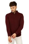 Kvetoo Men High Neck Zipper Full Sleeve Woolen Winter Sweater Color Winee Size L