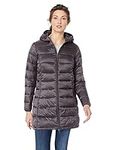 Amazon Essentials Women's Lightweight Long-Sleeve Full-Zip Water-Resistant Packable Hooded Puffer Coat, Charcoal Heather, Large