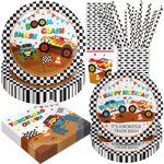 Monster Truck Birthday Party Decorations, 120Pcs Monster Truck Themed Party Supplies Tableware Includes Paper Plates, Napkins, Cups and Straws, Serves 24